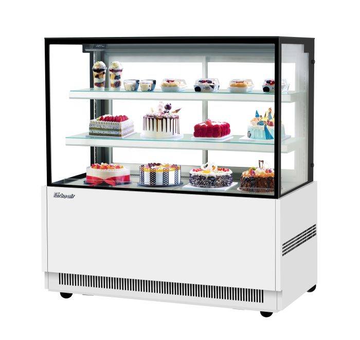 Turbo Air TBP60-54NN-W 59" Straight Glass Full-Service Bakery Display Case, 3 Levels, White Exterior, 115v - Bakery Wholesalers