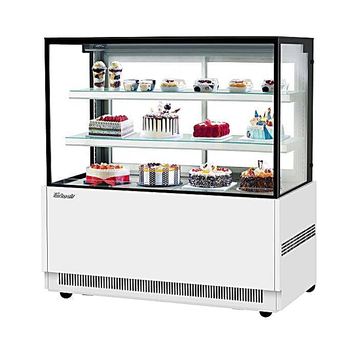 Turbo Air TBP60-54NN-W 59" Straight Glass Full-Service Bakery Display Case, 3 Levels, White Exterior, 115v - Donut-Equipment.com