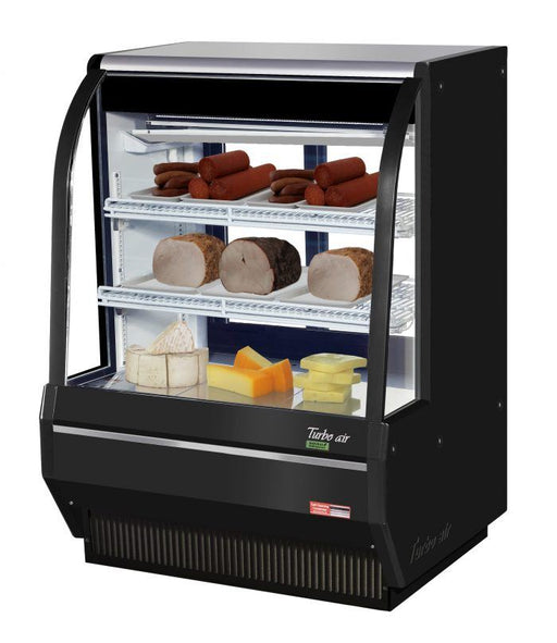 Turbo Air TCDD-36H-B-N 36" Curved Glass Full-Service Deli Display Case, 3 Levels, Black Exterior, 115v - Bakery Wholesalers