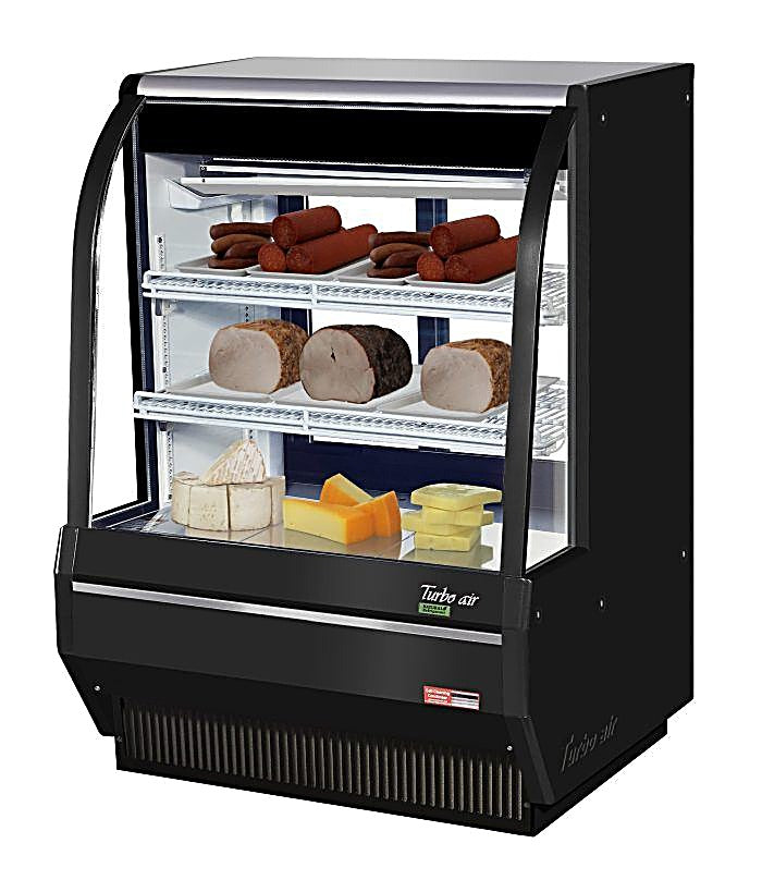 Turbo Air TCDD-36H-B-N 36" Curved Glass Full-Service Deli Display Case, 3 Levels, Black Exterior, 115v - Donut-Equipment.com