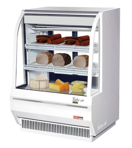 Turbo Air TCDD-36H-W-N 36" Curved Glass Full-Service Deli Display Case, 3 Levels, White Exterior, 115v - Bakery Wholesalers