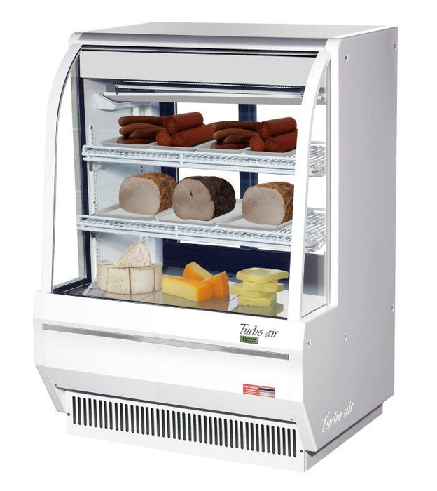 Turbo Air TCDD-36H-W-N 36" Curved Glass Full-Service Deli Display Case, 3 Levels, White Exterior, 115v - Bakery Wholesalers
