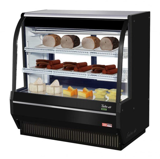 Turbo Air TCDD-48H-B-N 48" Curved Glass Full-Service Deli Display Case, 3 Levels, Black Exterior, 115v - Bakery Wholesalers