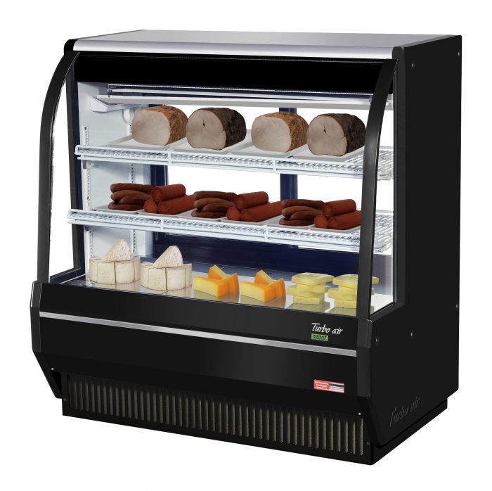 Turbo Air TCDD-48H-B-N 48" Curved Glass Full-Service Deli Display Case, 3 Levels, Black Exterior, 115v - Bakery Wholesalers