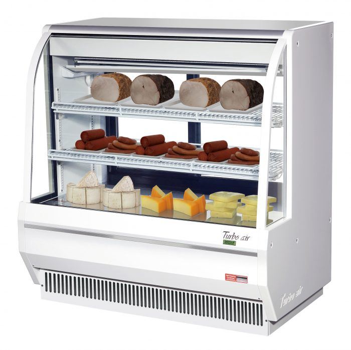 Turbo Air TCDD-48H-W-N 48" Curved Glass Full-Service Deli Display Case, 3 Levels, White Exterior, 115v - Bakery Wholesalers
