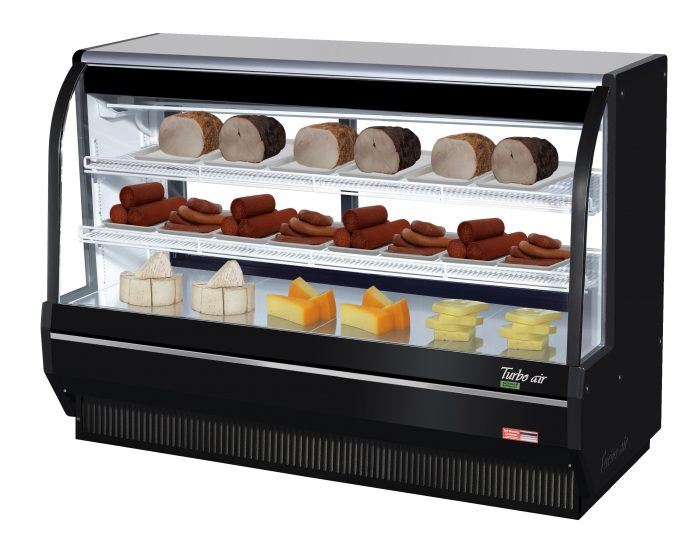 Turbo Air TCDD-72H-B-N 72" Curved Glass Full-Service Deli Display Case, 3 Levels, Black Exterior, 115v - Bakery Wholesalers