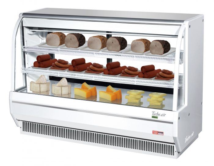 Turbo Air TCDD-72H-W-N 72" Curved Glass Full-Service Deli Display Case, 3 Levels, White Exterior, 115v - Bakery Wholesalers