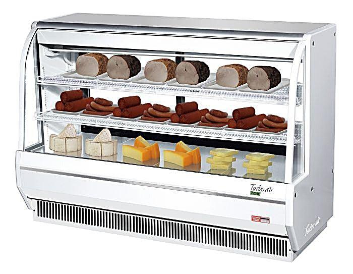 Turbo Air TCDD-72H-W-N 72" Curved Glass Full-Service Deli Display Case, 3 Levels, White Exterior, 115v - Donut-Equipment.com