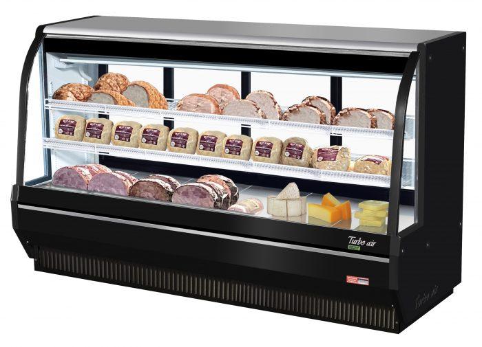 Turbo Air TCDD-96H-B-N 96-1/2" Curved Glass Full-Service Deli Display Case, 3 Levels, Black Exterior, 115v - Bakery Wholesalers