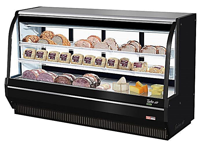 Turbo Air TCDD-96H-B-N 96-1/2" Curved Glass Full-Service Deli Display Case, 3 Levels, Black Exterior, 115v - Donut-Equipment.com