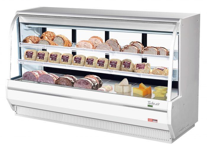 Turbo Air TCDD-96H-W-N 96-1/2" Curved Glass Full-Service Deli Display Case, 3 Levels, White Exterior, 115v - Bakery Wholesalers