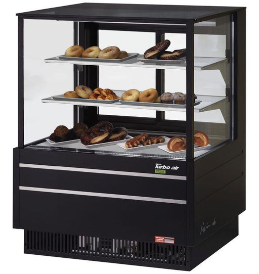 Turbo Air TCGB-36UF-DR-B 36" Straight Glass Full-Service Dry Bakery Display Case, 3 Levels, Black Exterior, 115v - Bakery Wholesalers