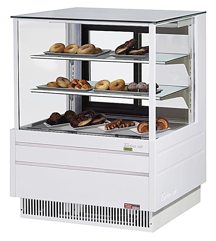 Turbo Air TCGB-36UF-DR-W 36" Straight Glass Full-Service Dry Bakery Display Case, 3 Levels, White Exterior, 115v - Donut-Equipment.com