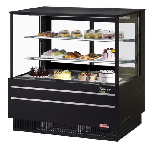 Turbo Air TCGB-48UF-B-N 48-1/2" Refrigerated Straight Glass Full-Service Bakery Display Case, 3 Levels, Black Exterior, 115v - Bakery Wholesalers