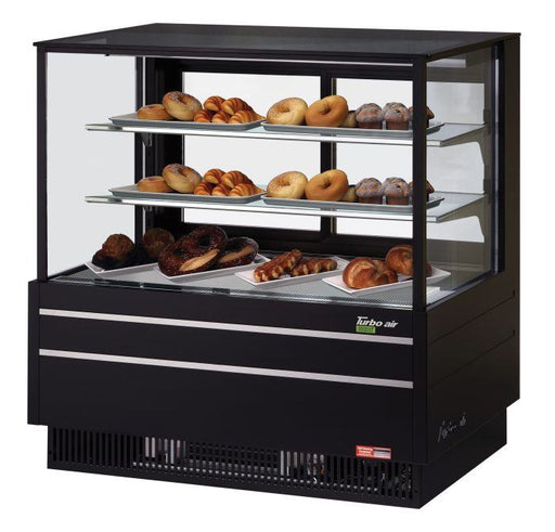 Turbo Air TCGB-48UF-DR-B 48" Straight Glass Full-Service Dry Bakery Display Case, 3 Levels, Black Exterior, 115v - Bakery Wholesalers