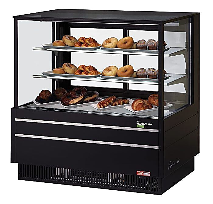 Turbo Air TCGB-48UF-DR-B 48" Straight Glass Full-Service Dry Bakery Display Case, 3 Levels, Black Exterior, 115v - Donut-Equipment.com