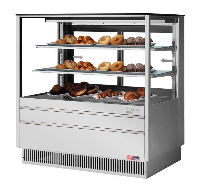 Turbo Air TCGB-48UF-DR-S 48" Straight Glass Full-Service Dry Bakery Display Case, 3 Levels, Stainless Steel Exterior, 115v - Bakery Wholesalers