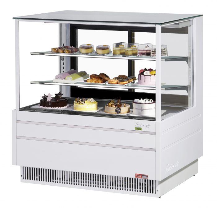 Turbo Air TCGB-48UF-W-N 48-1/2" Refrigerated Straight Glass Full-Service Bakery Display Case, 3 Levels, White Exterior, 115v - Bakery Wholesalers