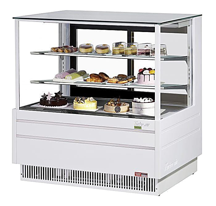 Turbo Air TCGB-48UF-W-N 48-1/2" Refrigerated Straight Glass Full-Service Bakery Display Case, 3 Levels, White Exterior, 115v - Donut-Equipment.com