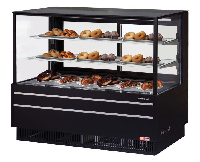 Turbo Air TCGB-60UF-DR-B 60" Straight Glass Full-Service Dry Bakery Display Case, 3 Levels, Black Exterior, 115v - Bakery Wholesalers