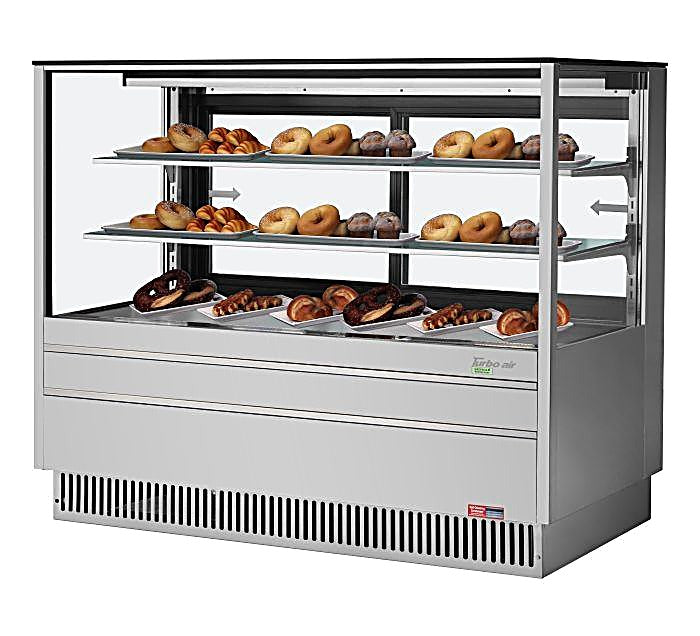 Turbo Air TCGB-60UF-DR-S 60-1/2" Straight Glass Full-Service Dry Bakery Display Case, 3 Levels, Stainless Steel Exterior, 115v - Donut-Equipment.com