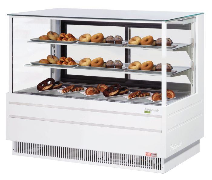 Turbo Air TCGB-60UF-DR-W 60" Straight Glass Full-Service Dry Bakery Display Case, 3 Levels, White Exterior, 115v - Bakery Wholesalers