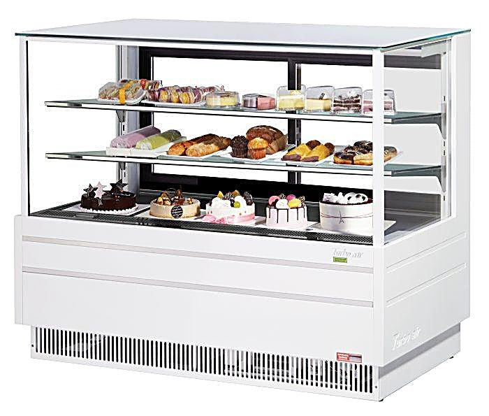 Turbo Air TCGB-60UF-W-N 60-1/2" Refrigerated Straight Glass Full-Service Bakery Display Case, 3 Levels, White Exterior, 115v - Donut-Equipment.com