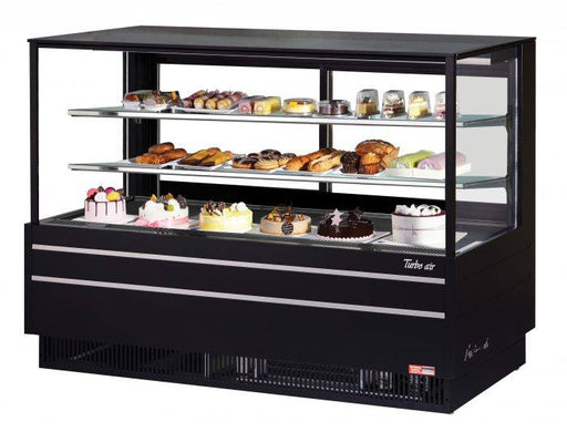 Turbo Air TCGB-72UF-B-N 72-1/2" Refrigerated Straight Glass Full-Service Bakery Display Case, 3 Levels, Black Exterior, 115v - Bakery Wholesalers