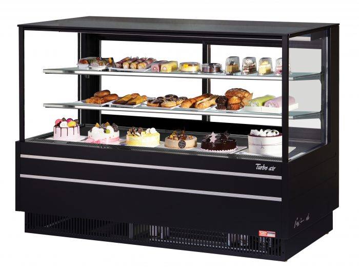 Turbo Air TCGB-72UF-B-N 72-1/2" Refrigerated Straight Glass Full-Service Bakery Display Case, 3 Levels, Black Exterior, 115v - Bakery Wholesalers