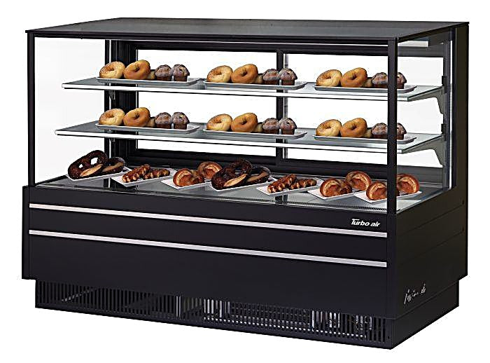 Turbo Air TCGB-72UF-DR-B 72" Straight Glass Full-Service Dry Bakery Display Case, 3 Levels, Black Exterior, 115v - Donut-Equipment.com