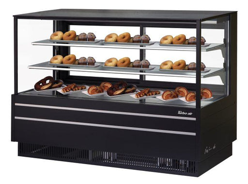 Turbo Air TCGB-72UF-DR-B 72" Straight Glass Full-Service Dry Bakery Display Case, 3 Levels, Black Exterior, 115v - Bakery Wholesalers