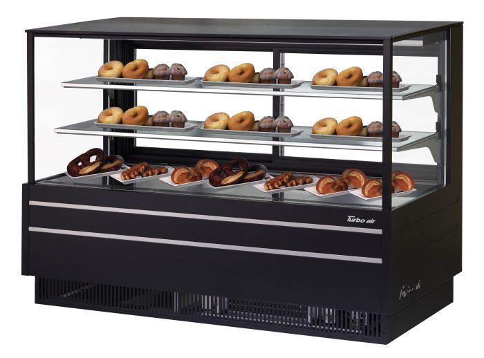 Turbo Air TCGB-72UF-DR-B 72" Straight Glass Full-Service Dry Bakery Display Case, 3 Levels, Black Exterior, 115v - Bakery Wholesalers