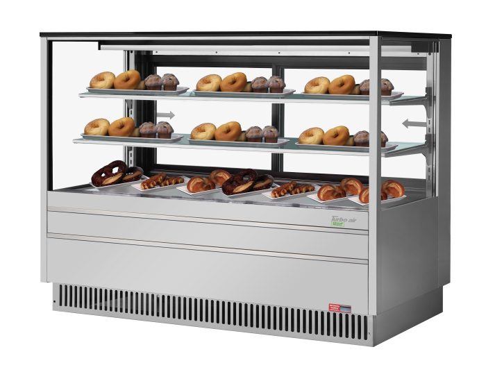 Turbo Air TCGB-72UF-DR-S 72" Straight Glass Full-Service Dry Bakery Display Case, 3 Levels, Stainless Steel Exterior, 115v - Bakery Wholesalers