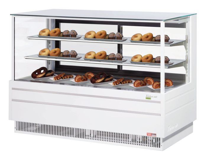 Turbo Air TCGB-72UF-DR-W 72" Straight Glass Full-Service Dry Bakery Display Case, 3 Levels, White Exterior, 115v - Bakery Wholesalers