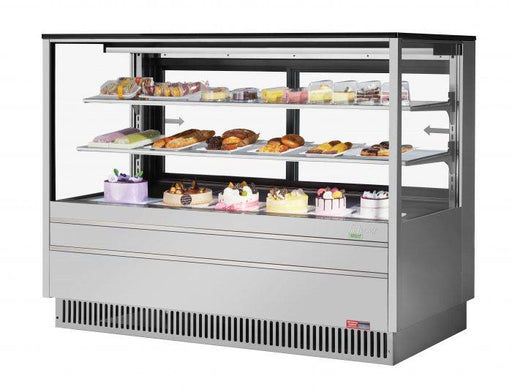Turbo Air TCGB-72UF-S-N 72-1/2" Refrigerated Straight Glass Full-Service Bakery Display Case, 3 Levels, Stainless Steel Exterior, 115v - Bakery Wholesalers