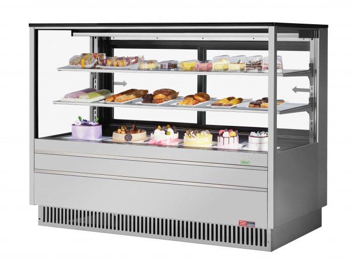 Turbo Air TCGB-72UF-S-N 72-1/2" Refrigerated Straight Glass Full-Service Bakery Display Case, 3 Levels, Stainless Steel Exterior, 115v - Bakery Wholesalers