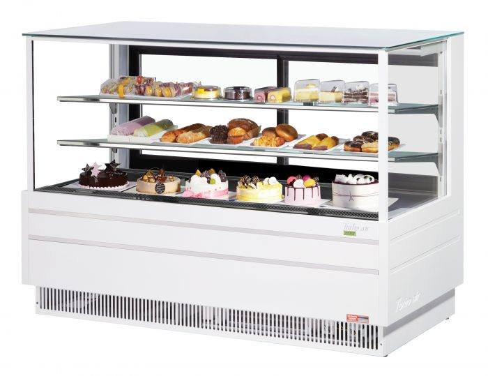 Turbo Air TCGB-72UF-W-N 72-1/2" Refrigerated Straight Glass Full-Service Bakery Display Case, 3 Levels, White Exterior, 115v - Bakery Wholesalers