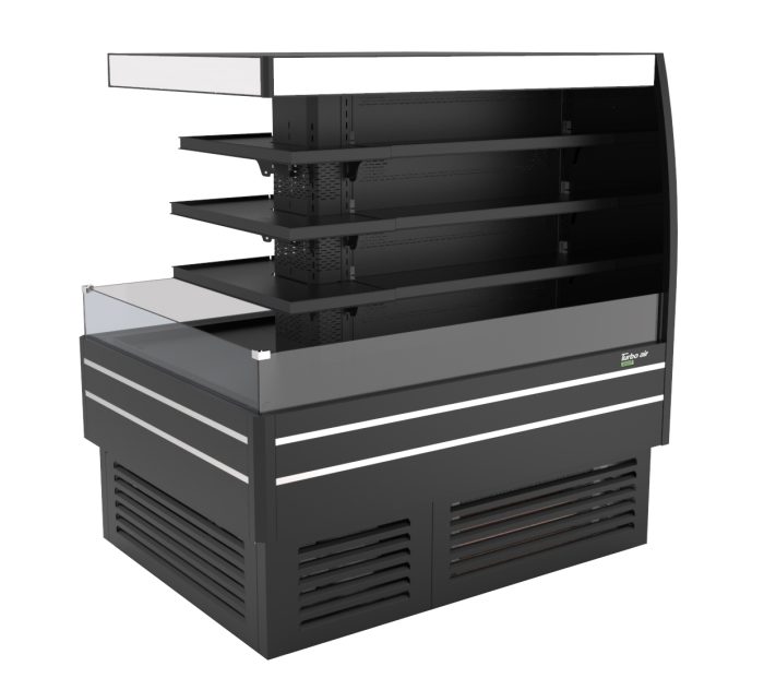 Turbo Air TIOM-48CSB-N 73" Square Island Open Air Merchandiser, 36 Cu. Ft., Self-Serve, Black, 220v - Donut-Equipment.com
