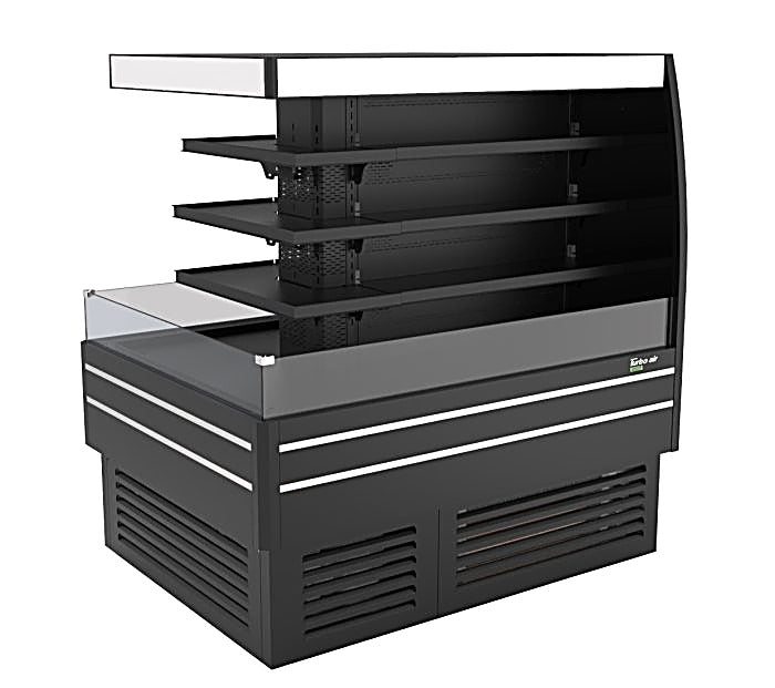 Turbo Air TIOM-48CSB-N 73" Square Island Open Air Merchandiser, 36 Cu. Ft., Self-Serve, Black, 220v - Donut-Equipment.com