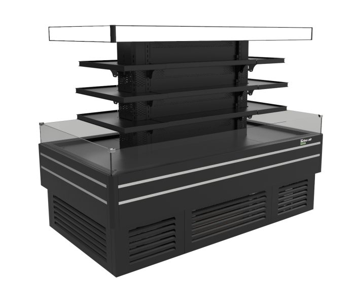 Turbo Air TIOM-36CSCB-N 84" Square Glass Island Open Air Merchandiser, 36 Cu. Ft., Self-Serve, Black, 220v - Donut-Equipment.com