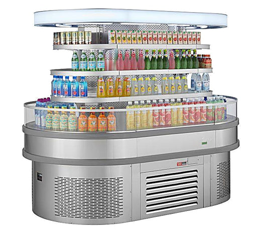 Turbo Air Self-Serve Merchandiser TIOM-36RSRS-N 48" Stainless Steel Open Air Oval Island Display Case - Donut-Equipment.com