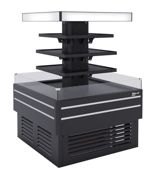 Turbo Air TIOM-48CCB-N 48" Square Island Open Air Cooler w/ (4) Display Shelves, Black Exterior, 220v - Bakery Wholesalers