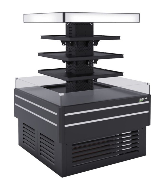 Turbo Air TIOM-48CCB-N 48" Square Island Open Air Cooler w/ (4) Display Shelves, Black Exterior, 220v - Bakery Wholesalers