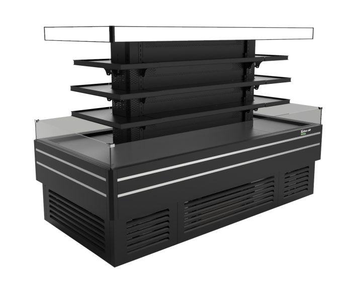 Turbo Air TIOM-36CSCB-N 84" Square Glass Island Open Air Merchandiser, 36 Cu. Ft., Self-Serve, Black, 220v - Bakery Wholesalers
