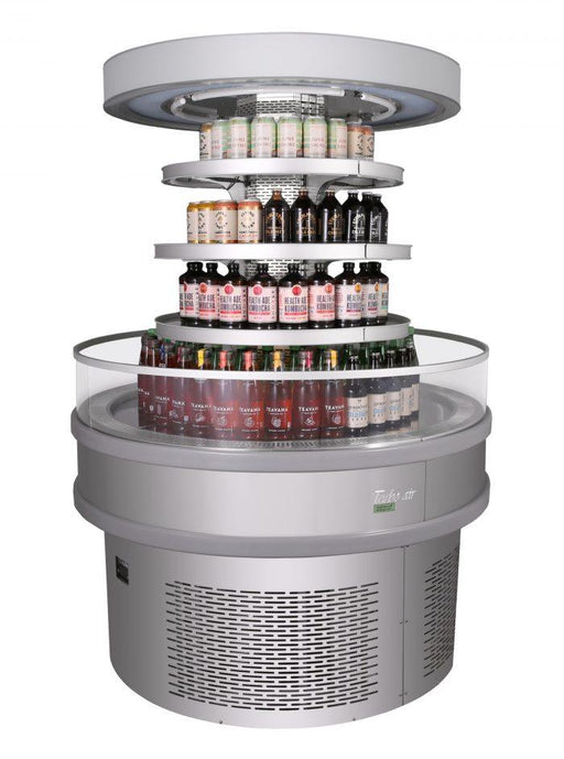 Turbo Air TIOM-48RRS-N 48" Stainless Steel Vertical Round Island Open Air Cooler with (3) Levels, 220v/1ph - Bakery Wholesalers