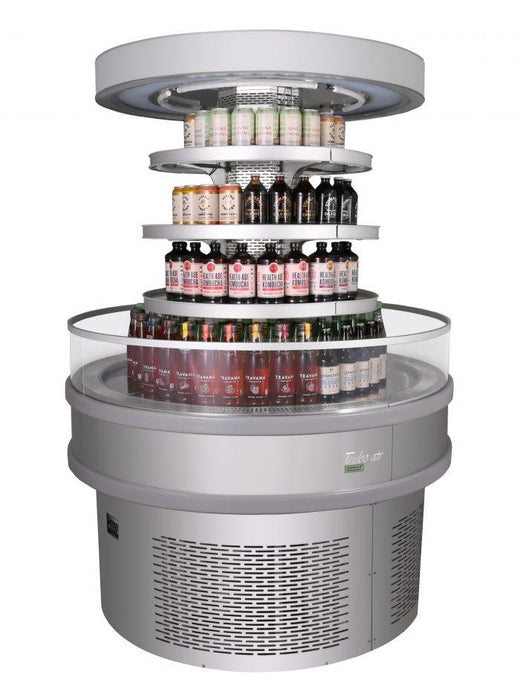 Turbo Air TIOM-48RRS-N 48" Stainless Steel Vertical Round Island Open Air Cooler with (3) Levels, 220v/1ph - Bakery Wholesalers