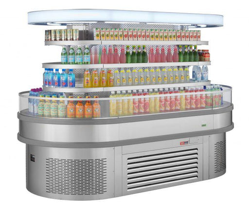 Turbo Air TIOM-48RSRS-N 48" Stainless Steel Horizontal Island Open Air Cooler – 4 Level Display, 220v - Bakery Wholesalers