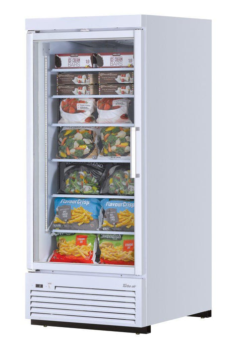 Turbo Air TJMF-30SDW-N 36 5/8" White Super Deluxe One Section Glass Door Display Freezer – (1) Swing Door, 115v - Bakery Wholesalers
