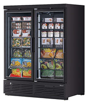 Turbo Air TJMF-55SDB-N 65" Black Super Deluxe Two Section Glass Door Display Freezer – (2) Swing Doors, 115v - Donut-Equipment.com