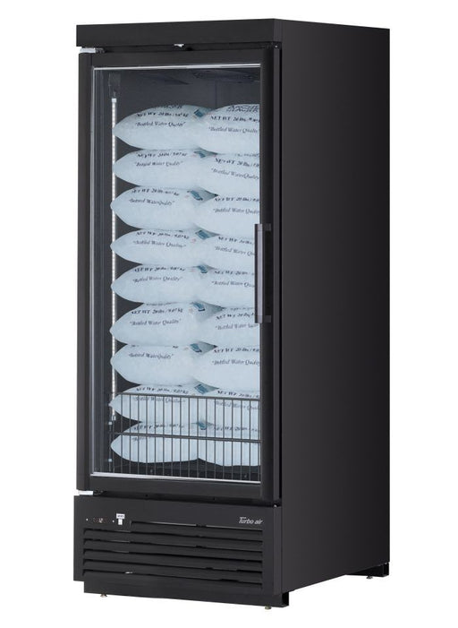 Turbo Air TJMI-30SDB-N 36 5/8" Black Indoor Ice Merchandiser w/ Glass Door – Bottom Mount Compressor, 115v - Bakery Wholesalers